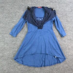 Barbara Lebek Dress Womens S Blue Hi-Low A-Line T-Shirt Collared Layered Shawl